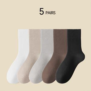 TEMU 우아한 커플 폴리에스터 양말 5 켤레 팩 – 편안한 니트 원단, 단색, 짧고 따뜻한 긴 튜브 디자인, 향상된 두께, 스판덱스 블렌드, 미끄럼 방지, 겨울용 실내 바닥 양말