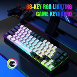 TEMU HXSJ-68 듀얼 컬러 백라이트, RGB 조명, 탈착식 키캡이 있는 인체공학적 게이밍 키보드 - 유선 전용|키캡|키캡