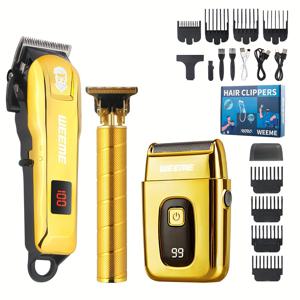 TEMU WEEME 809/T9/WM-306 남성용 전기 면도기 세트 - USB 충전식, 날카로운 컷팅, 완벽한 이발, 홈 뷰티 및 헤어 케어를 위한 살롱 품질 트리머 삼중 세트