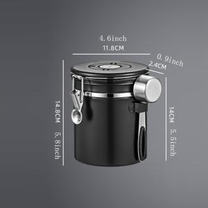 TEMU 스테인리스 스틸 밀폐 커피콩 보관용기 스푼 포함 - 1500ml, 커피 신선도 유지