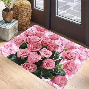 TEMU 1pc 핑크 로즈 패턴 대형 바닥 매트, 주방 바닥 매트, 욕실 바닥 매트, 거실 바닥 매트, 침실 바닥 매트, 실외 바닥 매트 거실 침실 실외 테라스 정원 마당 홈에 적합합니다.