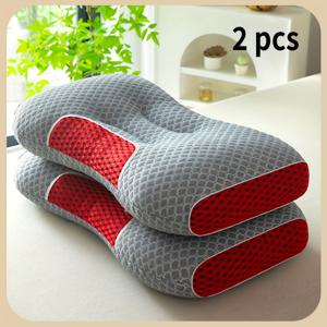 TEMU 2pcs 독서 경추 베개는 수면 보호를 도와줍니다, 목 보호 지원 베개, 측면 및 등 수면에 적합, 여행 수면 베개, 홈 베개는 수분 흡수 및 통기성이 뛰어납니다, 침구 거실 침실 장식 베개