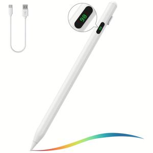 TEMU 아이패드 에어 및 태블릿용 1pc 유니버설 자석 펜 - 충전식 리튬 폴리머 배터리, 정밀한 드로잉 및 쓰기, 더블 터치 스위치, LED 전원 디스플레이, USB 케이블 포함
