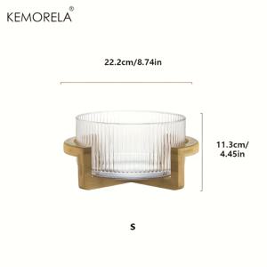TEMU KEMORELA 줄무늬 유리 샐러드 & 과일 그릇, 나무 스탠드 포함 - 스크래치 방지, 거실용 라운드 디저트 디스플레이, 오후의 차, 셀프 서비스 분지, 아이스 과일 접시, KEMORELA