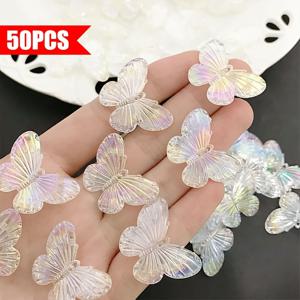 TEMU 50개 아크릴 나비 비즈, 28mm 이리다센트 DIY 보석 만들기 키트, 헤어 액세서리, 목걸이, 팔찌, 귀걸이용