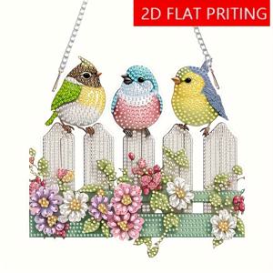 TEMU 세 마리 새 드릴 페인팅 키트, 특수 모양 DIY 2D 평면 인쇄, 아트 펜던트, 새 테마 울타리 장식 홈 도어 벽 장식 공예, 불규칙한 형태, 신년, 발렌타인데이, 라마단을 위한 PMMA 소재, 다양한 파티 선물