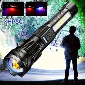TEMU 1개 초밝은 충전식 LED 손전등, 7가지 모드 - USB 전원 공급, 고루멘 스트로브 라이트, 가정 및 캠핑 비상 상황용|캠핑용품