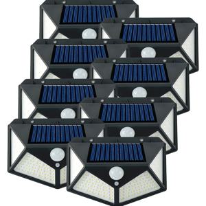 TEMU 8개 100LED 태양광 스마트 센서 라이트, 태양광 스트리트 라이트 정원 라이트, 내장형 충전식 18650 리튬 배터리, 벽걸이형 라이트, 모션 센서 3가지 모드, 상업 거리, 도로, 차고, 울타리용 보안 울타리 라이트, 외부용 태양광 라이트