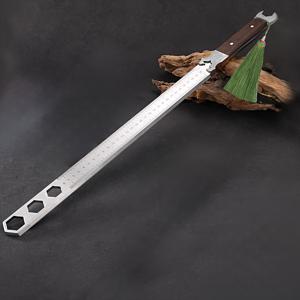 TEMU Wuxia 스타일 스테인레스 스틸 규장과 검 모조 - 두꺼운 육각형 날개 나무 손잡이, 사무실, 가정 및 야외 측정용 다기능, 조립 필요 없음, 사무실 도구 액세서리, 우아한 액세서리, 복잡한 손잡이 디자인