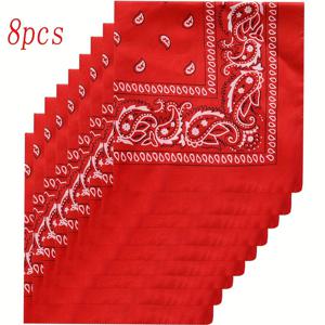 TEMU 8pcs 파이즐 패턴 밴다 세트 - 다용도 레드 & 화이트 헤드스카프, 넥 랩, DIY 헤어밴드 - 남성 및 여성용 - 일상 착용 및 휴일 축하, 축제 헤드밴드 | 생동감 있는 패턴 | 짠 텍스처