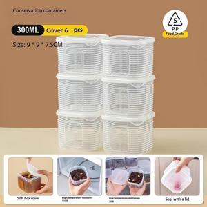 TEMU 6개 10oz 누출 방지 스택 가능한 식품 보관 용기 - 뚜껑이 있는 투명 PP 소재, 과일, 야채, 고기 등에 완벽 - 냉장고, 식기 세척기 안전, 식품 등급에 적합한 이상적인 주방 정리함