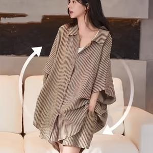 TEMU 여성용 2025년 짧은 소매 반바지 느슨한 스타일의 얇은 파자마