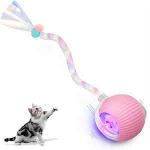TEMU 고양이 장난감 공, 꼬리 끈이 있는 고양이 장난감 공, 스마트 롤링 고양이 장난감 공, LED 조명, 전기 자동 롤링 애완동물 장난감, 상호 작용하는 고양이 장난감 공, 자동 고양이 장난감 공, 탄성 네트 꼬리가 있는 모바일 고양이 장난감.