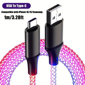 TEMU 타입-C/USB to 타입-C 고속 충전 RGB 케이블 PD 최대 66W 호흡기 기능 아이폰 16/15 시리즈 S24 S23 S22 샤오미 14 13Pro K60 K50 레드미 OPPO VIVO 빠른 충전 코드 타입 C 기기용 파워뱅크 차량 USB 충전기 USB C 고속 데이터 라인|C타입충전기