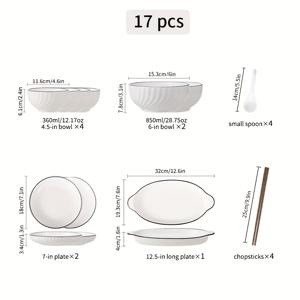 TEMU 8/17/26/35/44pcs 세라믹 식기 세트, 일본 스타일, 및 고급, 밥그릇, 접시, 숟가락, 수프그릇 포함, 5가지 조합 제공, 밥, 과일, 샐러드 등이 담길 수 있음, 2-10명에게 적합