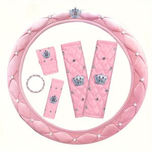 TEMU 6pcs 럭셔리 샤이니 자동차 인테리어 세트, + 크라운 + 스티어링 휠 커버, 시트 벨트 어깨 커버, 핸드 레버 커버, 기어 셔프 노브 링, 미끄럼 방지 내마모성 텍스처 - 업라이지용 유니버설 자동차 액세서리