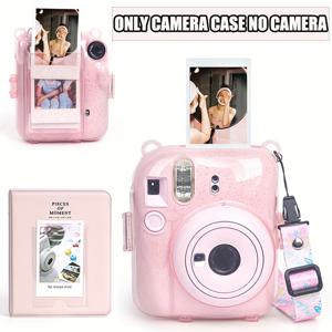 TEMU 푸지 미니 12 즉시 카메라용 정직한 이 1pc 카메라 가방 - 하드 PC 투명한 색상으로 빛나는 보호 케이스 64 개의 포켓 미니 사진 앨범, 케이스 백 사진 포켓 10 개의 미니 필름 사진을 수납할 수 있습니다, 가족과 친구의 휴일 파티에 완벽한 선물, 여행 야외 사진 촬영에 완벽한 선택 [참고: 카메라 가방 및 사진 앨범만, 카메라 없음]