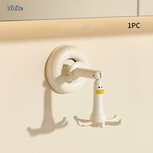 TEMU 모던 덕 디자인 벽걸이 & 상단 장식 주방 정리대 - 360° 회전형 6개 후크 식기 걸이, 탈부착 가능한 플라스틱 행거 (삽, 숟가락용), 욕실 및 현관 수납, 쉬운 설치 홈 데코 액세서리, 유쾌한 스타일, 튼튼한 고정력, 아파트 거주자용, 세련된 수납, 내구성 있는 행거, 매달아 사용하는 정리함