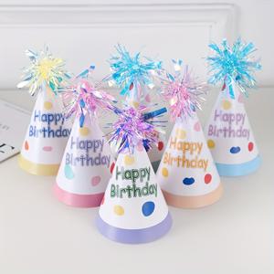 TEMU 12개 마카롱 컬러 프린지 파티 모자 - 생일/축제 축하/가족 파티 장식용 일회용 종이 콘 모자, 태슬 포함