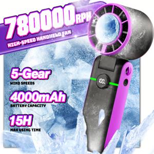 TEMU HIPAPPY 4000mAh 휴대용 핸드헬드 팬 - 15시간 작동 시간, 5단계 초고속 냉각, 컴팩트 터빈 디자인, USB 충전식 여행/캠핑/침실/야외 활동용, 휴대용 선풍기, 내구성 있는 구조|휴대용에어컨|USB|캠핑선풍기