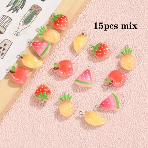 TEMU 15개 투명한 글리터 과일 수지 - 딸기, 수박, 파인애플, 망고 DIY 귀걸이, 팔찌, 가방 , 열쇠 & 가방 장식, 수제 액세서리, 과일 장식, DIY, 생생한 수지 , 수제