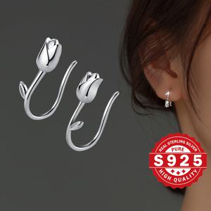 TEMU 925 스테인리스 스틸 튤립 더랭 귀걸이 - 가벼우며, 과민성 피부에 적합한 스타일, 일상적인 착용 및 파티에 완벽한 일상적인 귀걸이|빈티지 스타일의 귀걸이|과민성 피부에 적합한 귀걸이