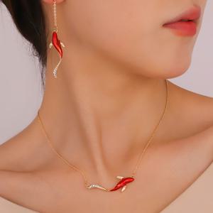 TEMU 우아하고 달콤한 에나멜 물고기 목걸이와 귀걸이 세트 - 휴일, 생일, 데이트, 파티, 연회, 쇼핑, 비즈니스 또는 일상 착용에 완벽한 여성용 액세서리
