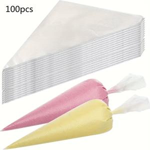 TEMU 100개 일회용 꽃 가방 꽃 가방 케이크 도구 꽃 가방 쿠키 크림 삼각 가방 DIY 케이크 가방 케이크 스낵 크림 도구 어린이 보조 식품 크림 가방