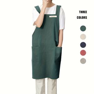 TEMU 1개 부드럽고 통기성 좋은 단색 앞치마, 이중 포켓 - 쉬운 착용/탈의를 위한 크로스 숄더 스트랩 디자인, 그림 그리기, 정원 가꾸기, 사무실 및 카페 사용에 적합 - 녹색, 네이비 블루, 회색 옵션