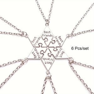 TEMU 6피스 세트 베스트 프렌드 포에버 퍼즐 매력 펜던트 목걸이, 심플한 프레피 스타일, 스크립트 및 숫자 기호, 아연 합금, 무도금, 데일리 & 선물 기회, 크리스마스 올 시즌 우정 쥬얼리
