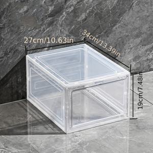 TEMU 현대 스택형 신발 보관 상자, 두꺼운 플라스틱 뚜껑이 있는 디스플레이 케이스, 투명한 공간 절약형 접이식 신발 정리함, 내구성 있는 플라스틱 재질, 가정용 정리용 오픈 보관함