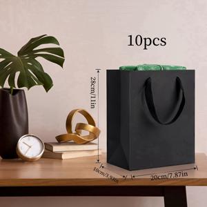 TEMU 10개의 검은색 종이 인서트 가방, 파티 쇼핑, 생일, 결혼식, 검은색 휴일 선물. 선물 가방은 세 가지 크기로 제공됩니다.