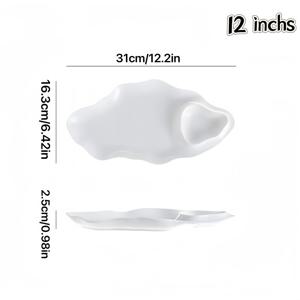 TEMU 12인치 불규칙한 세라믹 딥 플레이트 - 세련된 화이트와 골든 액센트, 스시와 애플리트에 완벽한, 고급 레스토랑 및 가정용으로 이상적, 고품질 세라믹 재료, 스시 서비스 디쉬 | 우아한 테이블웨어 | 내구성 있는 테이블웨어