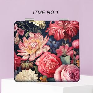 TEMU 4가지 스타일의 플로럴 핸드헬드 미러 세트, PU 양면 인쇄, 탁상 마운트, 무향, 분말 코팅 마감, 휴대용 접이식 메이크업 미러 여행, 기숙사, 일상 사용 - 배터리 불필요