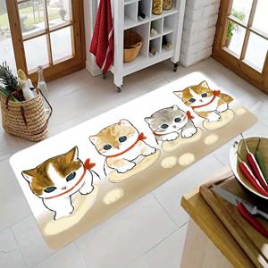 TEMU 두꺼운 1.1cm 주방 바닥 매트, 귀여운 새끼 고양이 패턴 미끄럼 방지 복도 발코니 폴리에스터 바닥 매트 두꺼워진 내마모성 주방 거실 현관 발코니 및 홈 데코레이션에 적합