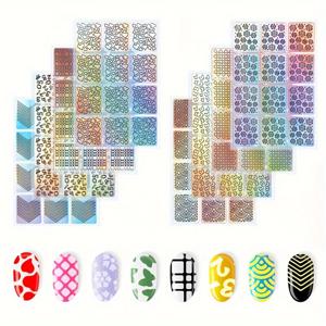 TEMU 288pcs 3D 프랑스 홀 나일 스티커, 사각형 레이저 프린트 나일 아트 데칼, 다양한 패턴, 종이 재질, DIY 매니큐어 템플릿 세트 포함