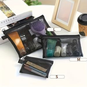 TEMU 경량 메쉬 여행 세면 가방 세트 - 지퍼 클로저가 있는 천 화장품 보관 가방 - 화장품, 액세서리에 적합 - 손세탁 가능한 심플 디자인 - 다용도 동전 지갑 및 보관함