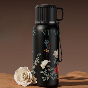 TEMU 316 스테인레스 스틸 진공 컵 컵, 슈퍼 용량, 휴대용, 여행 컵, 흰 꽃 검은 꽃, 20.29 온스, 식품 등급, 캠핑, 사이클링, 사무실, 가족, 네 сез론 음료, 크리스마스, 어머니의 날, 생일 선물용 캔스터 포함
