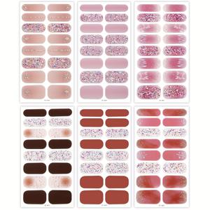 TEMU 96pcs 핑크 및 빨간색 그라데이션 투명한 스파클링 풀 네일 랩, 꽃 별 일회용 네일 스티커, 여성용 데이트 여행 및 일상 DIY 네일 스티커에 적합
