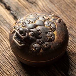 TEMU 세라믹 향로 | 앤티크 스타일 용 디자인 | 차도와 휴식용 수제 홈 데코 | 골든 나선 패턴의 어스 브라운 | 명상과 아로마테라피에 이상적 | 문화적인 홈 액센트 | 정교한 공예