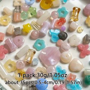 TEMU 30G/1.05oz 약 35가지 밝은 색상, 모양의 아크릴 유리 비즈 조합 팩 1팩, 저색도 그라데이션 비즈, DIY 주얼리 만들기 액세서리, 수제 팔찌, 목걸이 및 펜던트 액세서리|은목걸이|비즈목걸이