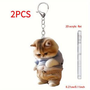 TEMU 로브스터 클라스프가 있는 2D 플랫 아크릴 고양이 키체인 - 고양이 애호가를 위한 귀여운 발렌타인데이 선물, 내구성 있고 세탁 불가능한, 0.27cm/0.11인치, 사랑스러운 오렌지색 & 흰색 고양이 디자인, 가방 및 차 열쇠에 완벽한, 고양이 액세서리