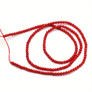 TEMU DIY 주얼리 만들기용 2mm 천연 레드 코랄 비즈 스트랜드 - 선명한 균일한 색상의 내구성 있는 핸드메이드 액세서리, 목걸이 및 팔찌 제작용 비즈