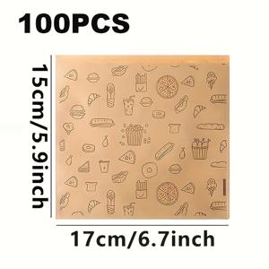 TEMU 크래프트 종이 식품백 100개, 베이킹 쿠키·스낵·샌드위치·팝콘용 방지기름 백 - 캠핑, 푸드트럭 및 레스토랑에 완벽한 필름 포장 가능한 소형 선물용
