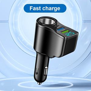 TEMU 다기능 자동차 충전기, 이중 USB 및 Type-C 포트, 빠른 충전, 디지털 디스플레이 - 블랙, 12V-24V 입력/출력, 거울 마감, 배터리 없음, 배터리 충전 어댑터, 보조 입력 어댑터