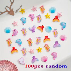 TEMU 100개 귀여운 바다 동물 미니 레진 비즈 - 카와이이 디자인 DIY 장신구, 휴대폰 케이스, 네일 아트, 스크랩북 및 홈 데코, 해마, 성게 등 특징, DIY 공예 용품 | 장식품 | 바다 생물 비즈, 네일 아트 장식