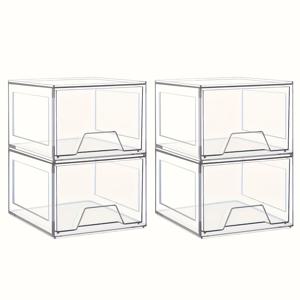 TEMU 4pcs THELIFE 대형 아크릴 스택형 보관용 서랍, 조립이 쉬움, 투명한 뚜껑이 달려있음, 욕실 옷장, 싱크대 아래 보관, 주방 캐비닛, 식품 보관, 메이크업 보관용|씽크대