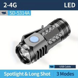 TEMU 스마일링 샤크 SD5314 LED 손전등 - 슈퍼 3-모드 USB 충전식 토치, 포켓 클립 포함, 캠핑, 하이킹 및 야외 모험에 이상적, 캠핑 장비 | 컴팩트 손전등 | 내구성 있는 구조, LED 손전등