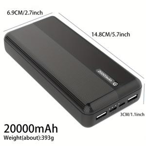 TEMU 대용량 휴대용 충전기 20000/10000mAh, 2xUSB 출력, Type-C/Micro 입력. 5V2.1A 휴대용. iOS/Android 기기 호환, 야외 대용량 비상 백업 전원, 안전하고 안정적인 폴리머 리튬 배터리|보조배터리20000