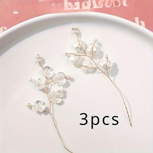 TEMU 3개 세트 빈티지 펄 꽃다발 머리핀 - 핑크 & 화이트 플로럴 디자인, 골드톤 줄기, 결혼식, 웨딩, 홈 데코용 수제 비즈 액세서리 - 플라스틱 소재
